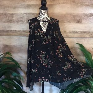 Free People Black Floral Trapeze Dress